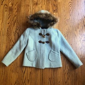 Mint Green Women’s Coat with Faux Fur hood Small